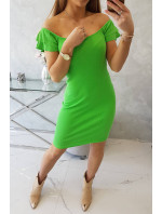 Žebrované šaty s řasením světle zelené