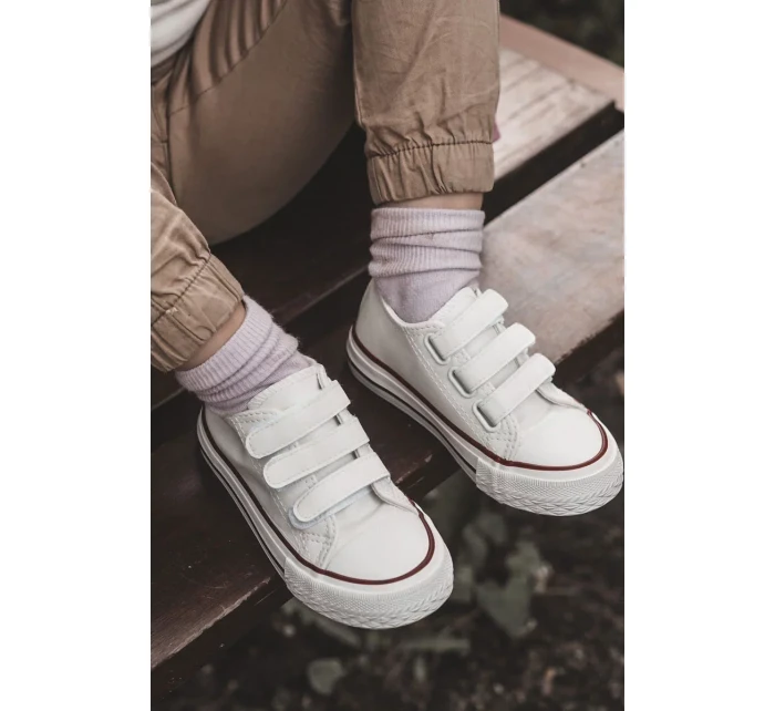 Dětské Kůže tenisky se suchým zipem Bílé Foster