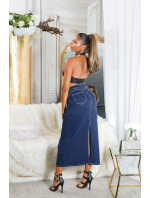 Sexy džínová sukně s vysokým pasem a rozparkem