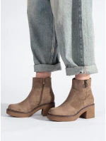 Stylové dámské  kotníčkové boty hnědé na širokém podpatku