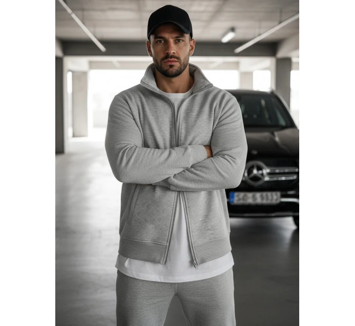 Pánská mikina na zip bez kapuce šedá BX4109