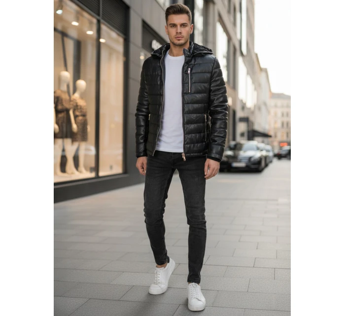 Pánská zimní prošívaná kožená bunda černá FashionStreet TX5116