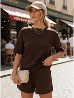 Dámský letní pruhovaný komplet Polský výrobek hnědý FashionStreet AY1172