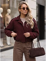 Dámská krátká bordová kordová bunda FashionStreet TY6019 Dámská krátká bordová kordová bunda FashionStreet TY6019