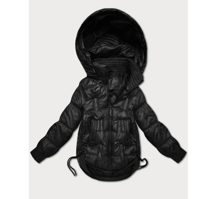 Černá bunda pro přechodné období se stahovacími boky model 21756259 - S'WEST Černá bunda pro přechodné období se stahovacími boky model 21756259 - S'WEST