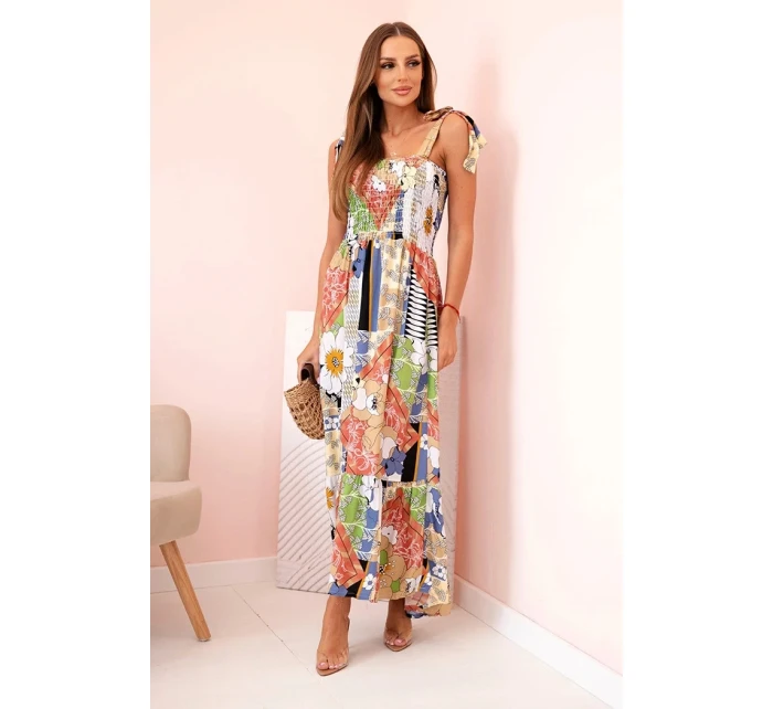 Dámské bavlněné šaty s řasením a květinovým vzorem džínovina