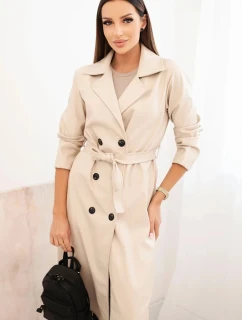 Dámský model 21412158 z eko kůže s páskem a límcem béžový - K-Fashion