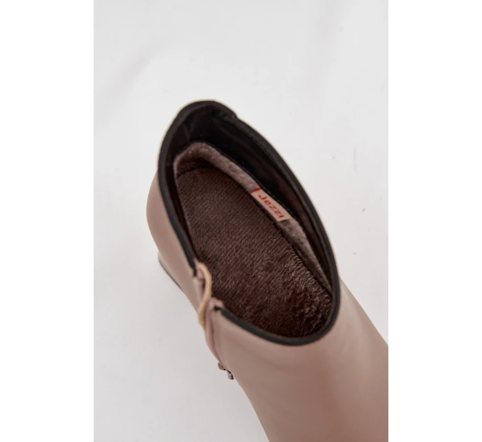 Kožené zateplené kotníkové boty na jehlový podpatek Béžové Ivessara Kožené zateplené kotníkové boty na jehlový podpatek Béžové Ivessara