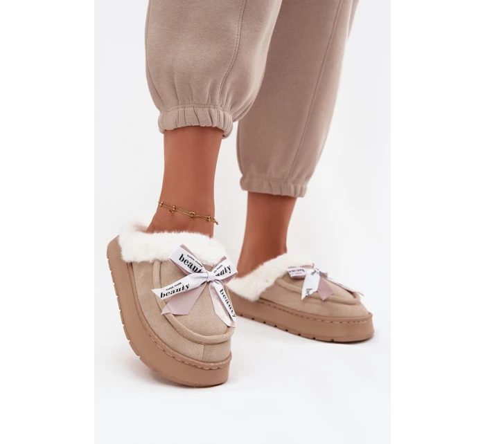 Dámské pantofle s kožešinou a mašlí Béžové Fenella Dámské pantofle s kožešinou a mašlí Béžové Fenella