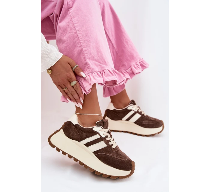 Semišové tenisky na masivní platformě D&A GR61-5986 Čokoládové