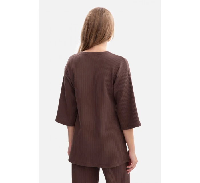 B301 Žebrovaný pletený top - hnědý