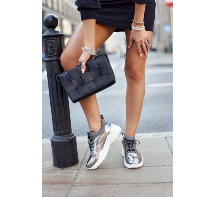 Kožené Sportovní Obuv Sneakers GOE Stříbrné Kožené Sportovní Obuv Sneakers GOE Stříbrné