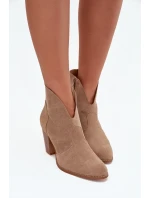 Dámské botky na podpatku z eko semiše Elvirae – Béžové