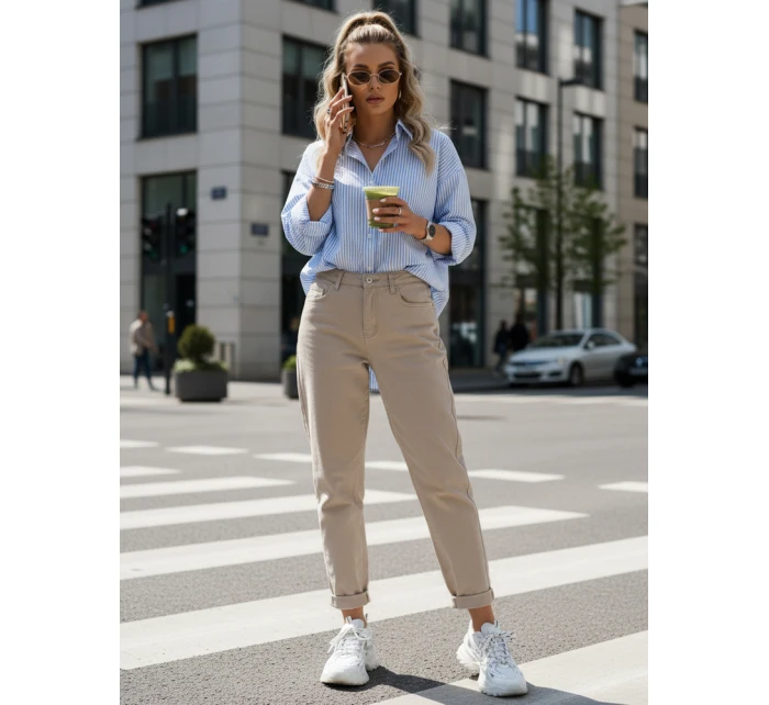 Dámské džíny mom fit s vysokým pasem béžové FashionStreet UY2872