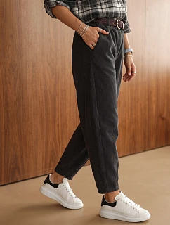 Dámské manšestrové kalhoty s elastickým pasem v grafitové barvě FashionStreet UY3164