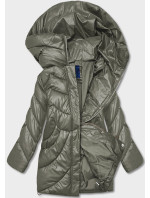 Volná dámská zimní bunda v khaki barvě z ekologické kůže (AG2-J90)