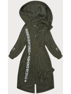 Volná dlouhá bunda v khaki barvě s kapucí (TR982)