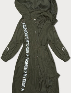 Volná dlouhá bunda v khaki barvě s kapucí (TR982)