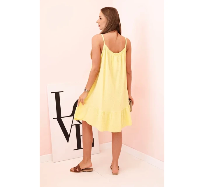 Dámské mušelínové šaty s ramínky a volánem žlutý