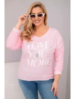 Dámská blůza Plus Size s nápisem Love You More světle růžová Dámská blůza Plus Size s nápisem Love You More světle růžová