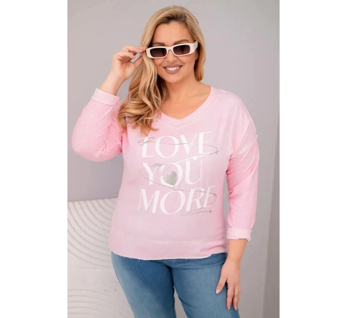Dámská blůza Plus Size s nápisem Love You More světle růžová Dámská blůza Plus Size s nápisem Love You More světle růžová