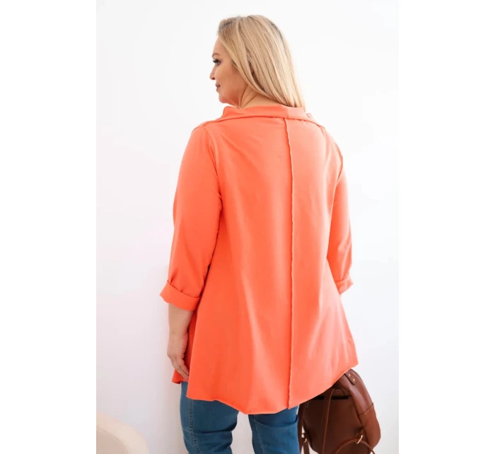Dámská bavlněná blůza Plus Size asymetrická s ohrnutým rukávem meruňková