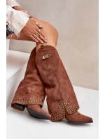 Kozačky S Ohnutým Holení Na Podpatku Hnědé Iveliri