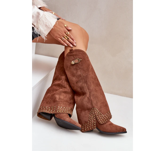 Kozačky S Ohnutým Holení Na Podpatku Hnědé Iveliri