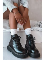 Dámské zateplené kotníkové boty na platformě s šněrováním Černé model 21935154 - Boto