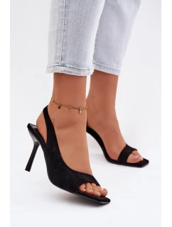 Dámské sandály na podpatku z eko semiše Černé Calvoria