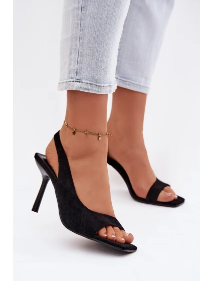 Dámské sandály na podpatku z eko semiše Černé Calvoria