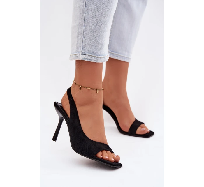 Dámské sandály na podpatku z eko semiše Černé Calvoria