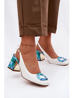 Kožené dámské sandály na podpatku s přezkou D&A model 22100330 bílé - S.Barski