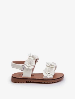 Lakované dětské sandály zdobené květinami, bílá Tinette