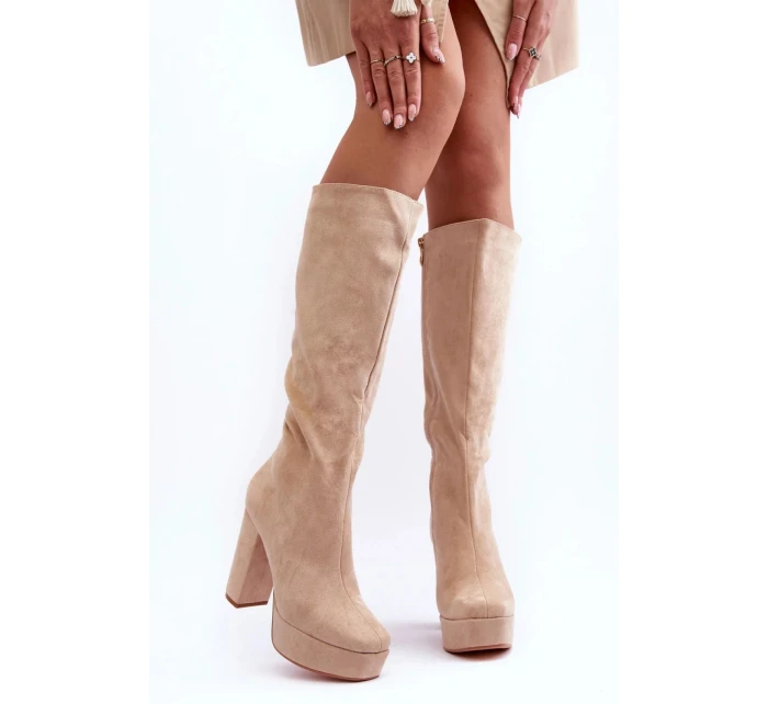 Kozačky na podpatku model 20646526 béžové Step in style - Inello