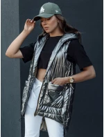 Dámská prošívaná dlouhá vesta s kapucí JESS tmavě šedá FashionStreet TY4446 Dámská prošívaná dlouhá vesta s kapucí JESS tmavě šedá FashionStreet TY4446