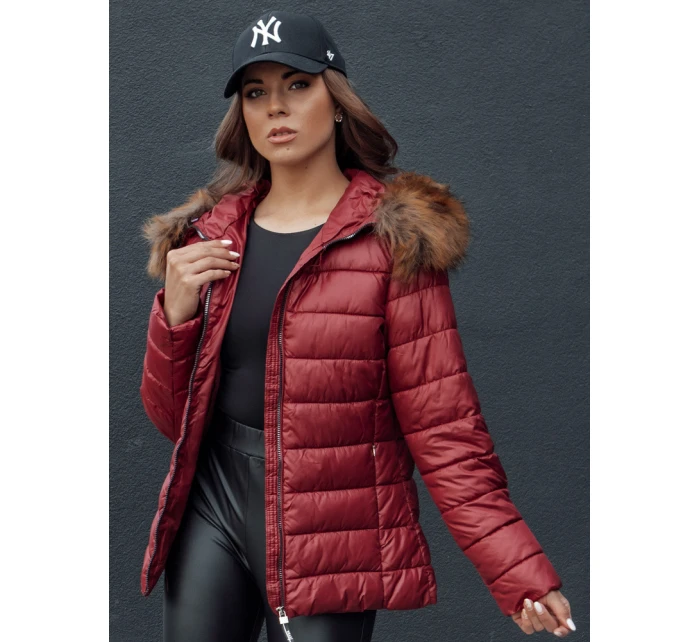 Dámská prošívaná zimní bunda s kapucí ESTELLA vínová FashionStreet TY4530