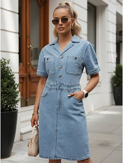 Dámské džínové šaty s krátkými rukávy, modré, FashionStreet EY2687