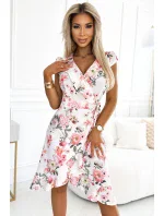 544-1 Obálkové šaty s volánky a kravatami - BRUSSWIN FLOWERS