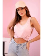 Dámská halenka na ramínka s ozdobným lemem pudrově růžová Dámská halenka na ramínka s ozdobným lemem pudrově růžová