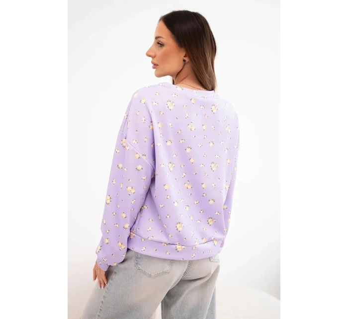 Dámská viskózová mikina s dlouhým rukávem v drobných květinách fialová