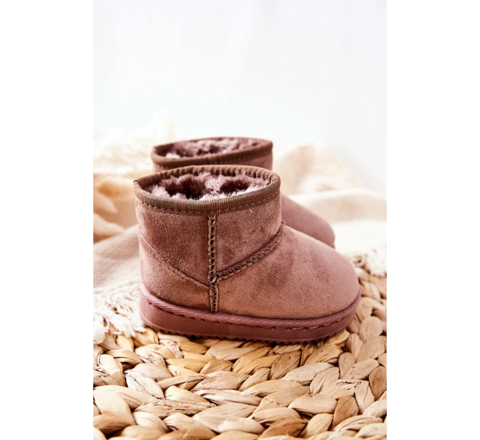 Dětské Teplé Sněhule Semišové Tmavě béžové Gooby Dětské Teplé Sněhule Semišové Tmavě béžové Gooby