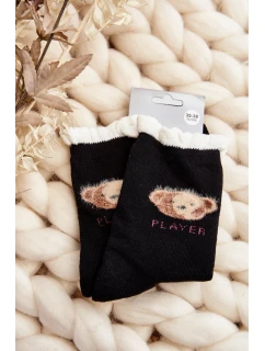 Husté Bavlněné Ponožky S Medvědem Černé