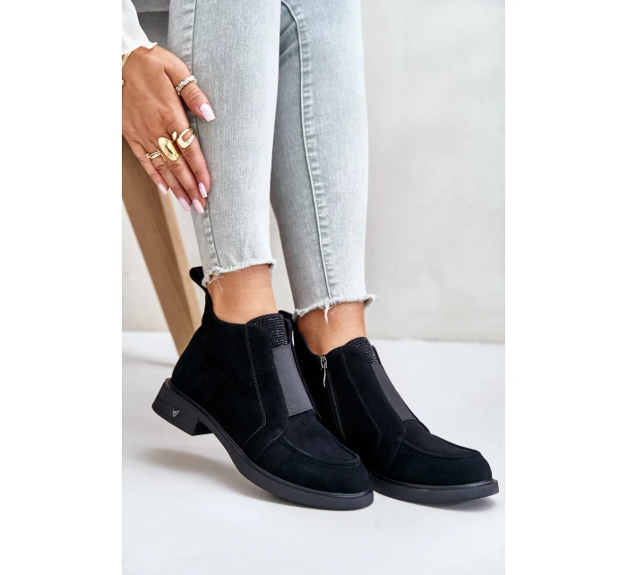 Semišové Nízké Boty Na Plochém Podpatku Zateplené D&A JC42-23 Černé