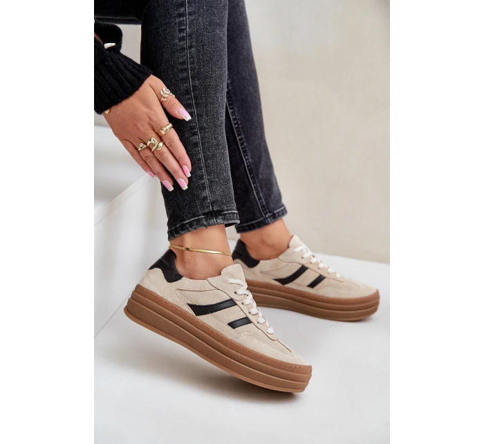 Semišové tenisky na platformě béžové Zazoo N1176