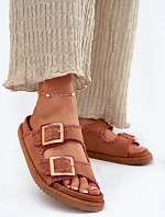 Dámské Sandały S Přezkami A Dekorativním Švem Hnědé Visley