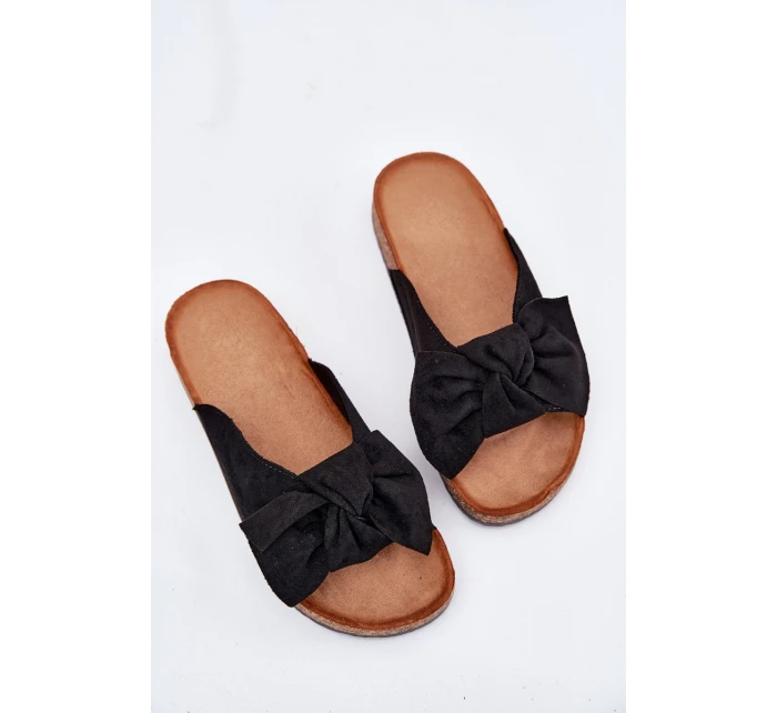 Dámské Pantofle Na Korkové Podešvi S Mašlí Černé model 21701497 - Boto Dámské Pantofle Na Korkové Podešvi S Mašlí Černé model 21701497 - Boto