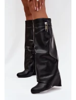 Dámské kozačky na platformě s páskem a stříbrným detailem Eko kůže Černé Korivelle