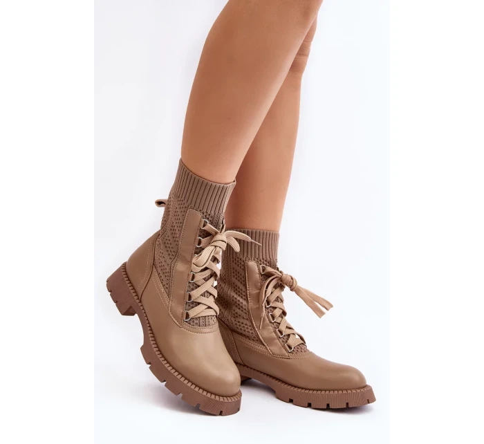 Dámské kozačky se šněrovací ponožkou, hnědá Gentiana Dámské kozačky se šněrovací ponožkou, hnědá Gentiana