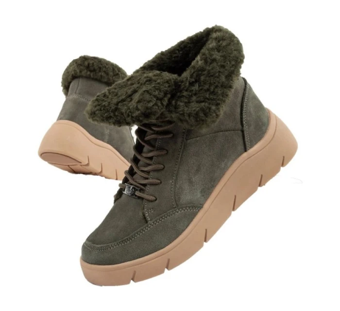Dámské kotníkové zateplené boty F30232 1020 400Tmavě zelená s hnědou - Scholl